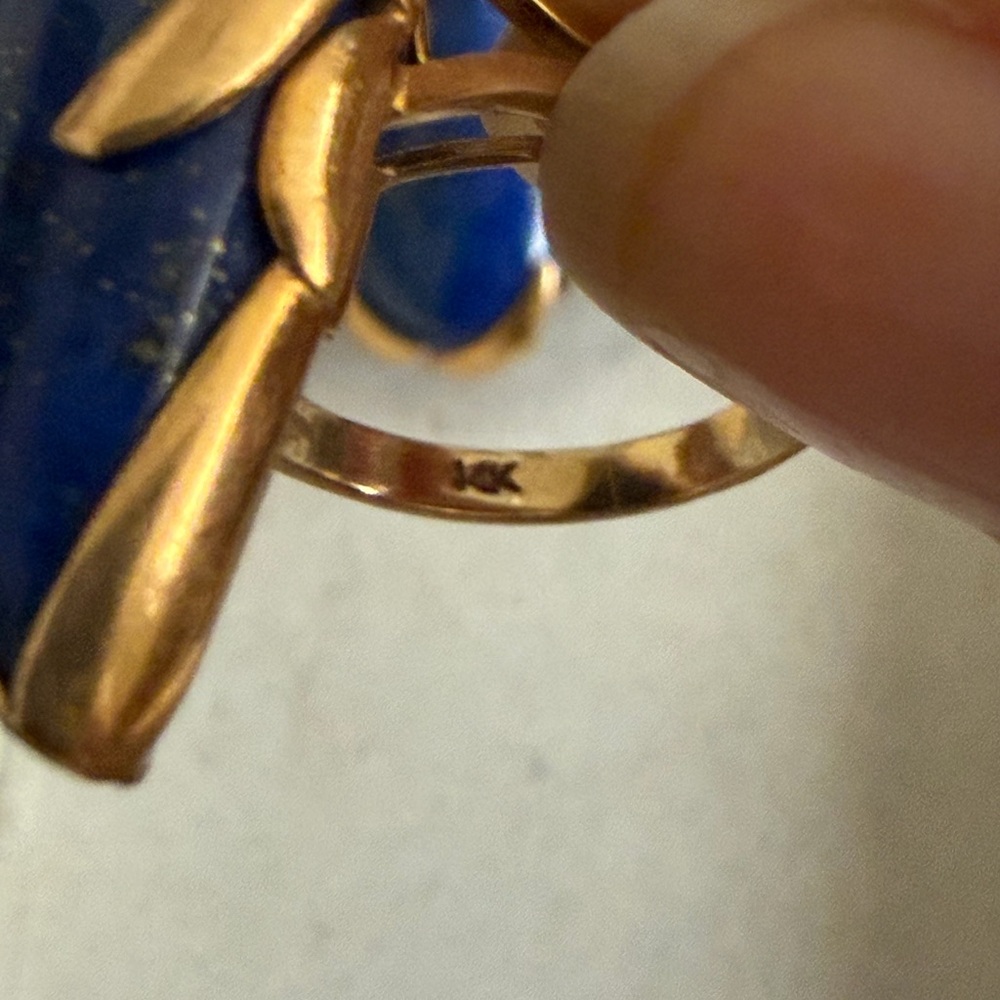Vintage 14K Yellow Gold Lapis Lazuli Teardrop Ring and Matching Earrings Set - Picture 7 of 15